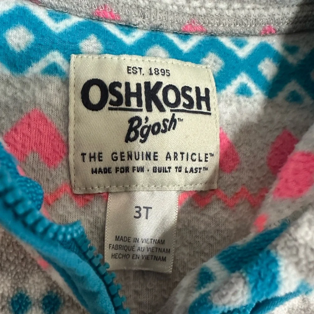 Y2K OshKosh B'Gosh Toddler Girl Fair Isle Print Pullover Sweater 3T Quarter-Zip